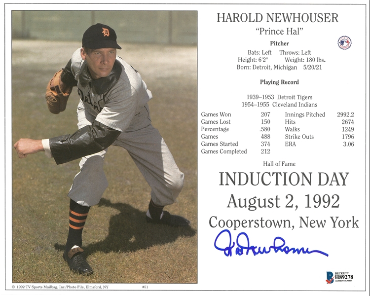 Hal Newhouser Signed Detroit Tigers Hall of Fame Induction Day 8x10 Photo