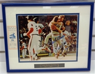 Morris No Hitter 8x10 Also Signed By Parrish/Bergman Framed with Ticket
