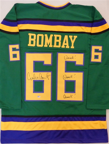 Emilio Estevez Signed Green Custom Hockey Jersey w/Quack, Quack, Quack