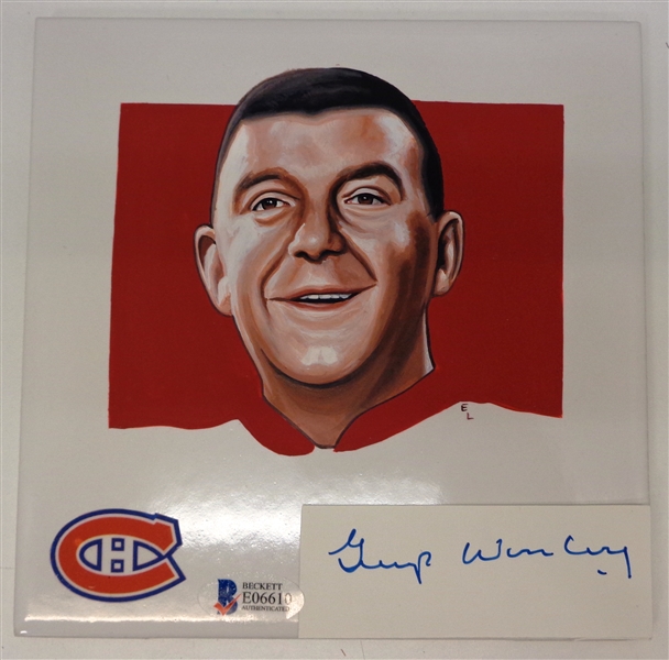 Gump Worsley Autographed Hand Painted 5" Tile