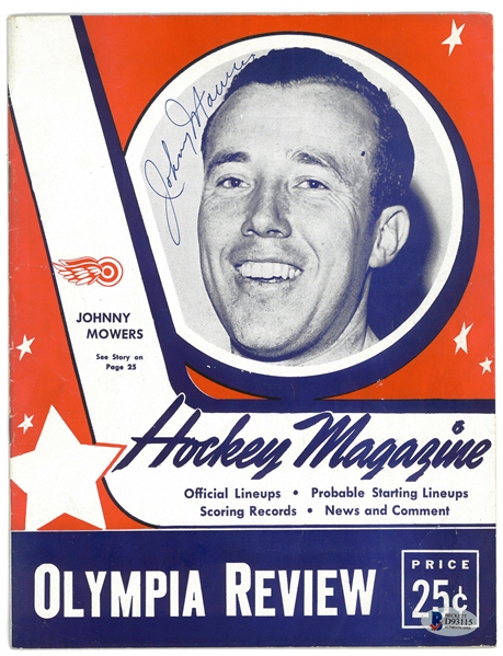 Johnny Mowers Autographed Red Wings Program