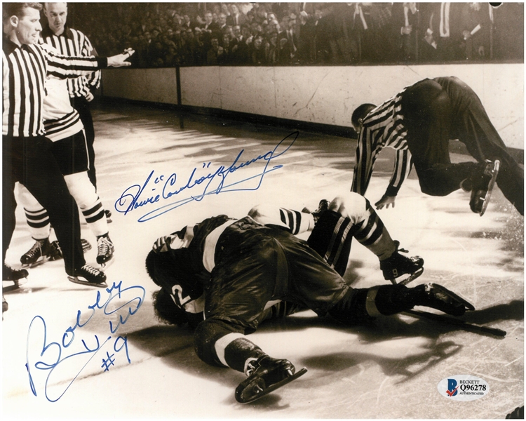 Bobby Hull & Howie "Cowboy" Young Autographed 8x10 Fight Photo