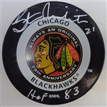 Stan Mikita Autographed Blackhawks 75th Game Puck w/ HOF