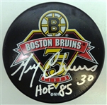 Gerry Cheevers Autographed Bruins 75th Puck w/ HOF