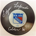 Edgar Laprade Autographed Rangers Puck w/ Calder