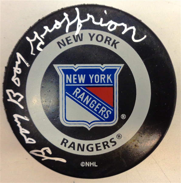 Boom Boom Geoffrion Autographed Rangers Game Puck