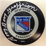 Boom Boom Geoffrion Autographed Rangers Game Puck