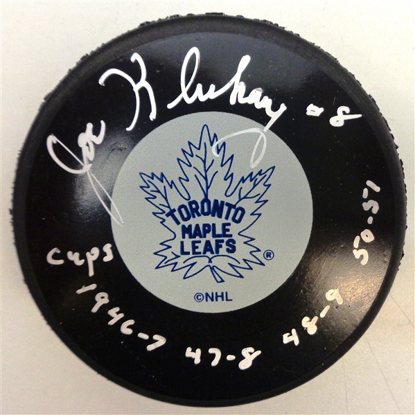 Joe Klukay Autographed Maple Leafs Puck w/ Cup Years