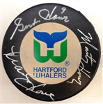 Gordie, Mark & Marty Howe Autographed Whalers Puck