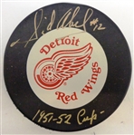 Sid Abel Autographed Red Wings Puck w/ Cup 51/52