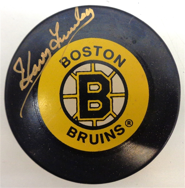 Harry Lumley Autographed Bruins Puck