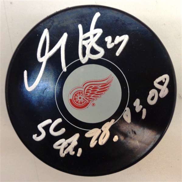 Darren McCarty Autographed Red Wings Puck w/ Cup Years