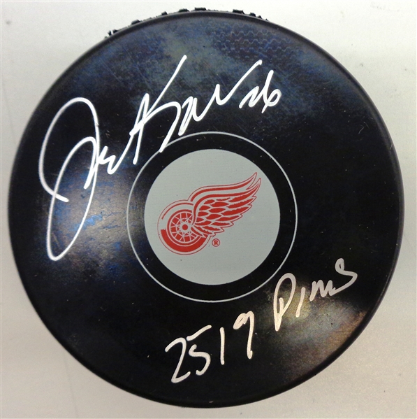 Joe Kocur Autographed Red Wings Puck w/ PIM