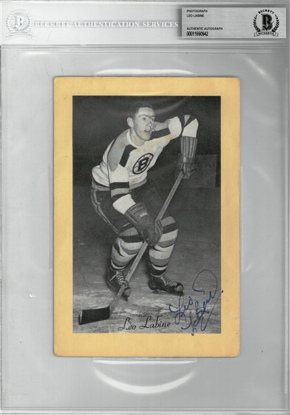Leo Labine Autographed Bee Hive 5x8 Photo Card