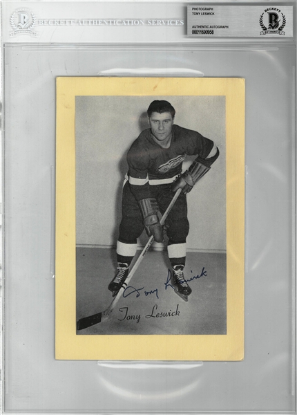 Tony Leswick Autographed Bee Hive 5x8 Photo Card