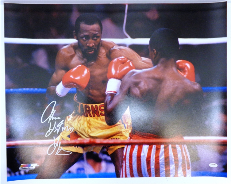 Thomas Hearns Signed Boxing Fight vs Sugar Ray Leonard 16x20 Photo w/Hitman