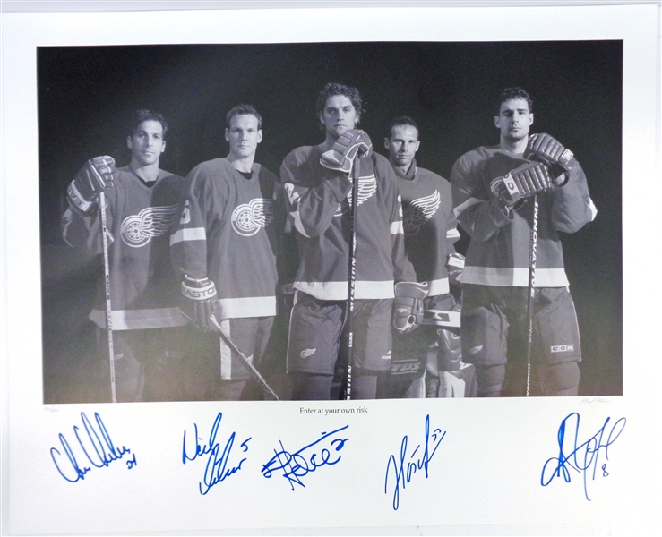Chelios/Lidstrom/Hatcher/Hasek/Fischer Autographed 16x20