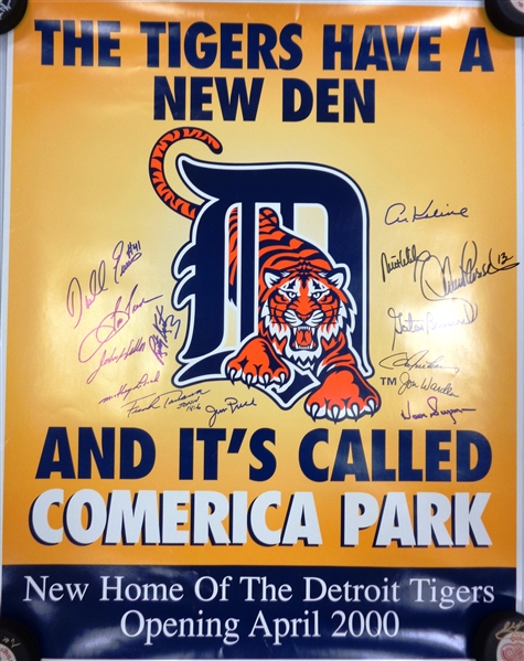 Detroit Tigers Comerica Park New Den 28x22 Poster Signed by 14