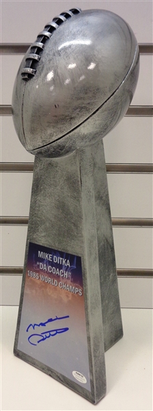 Mike Ditka Signed Silver Football Championship Trophy (sticker)