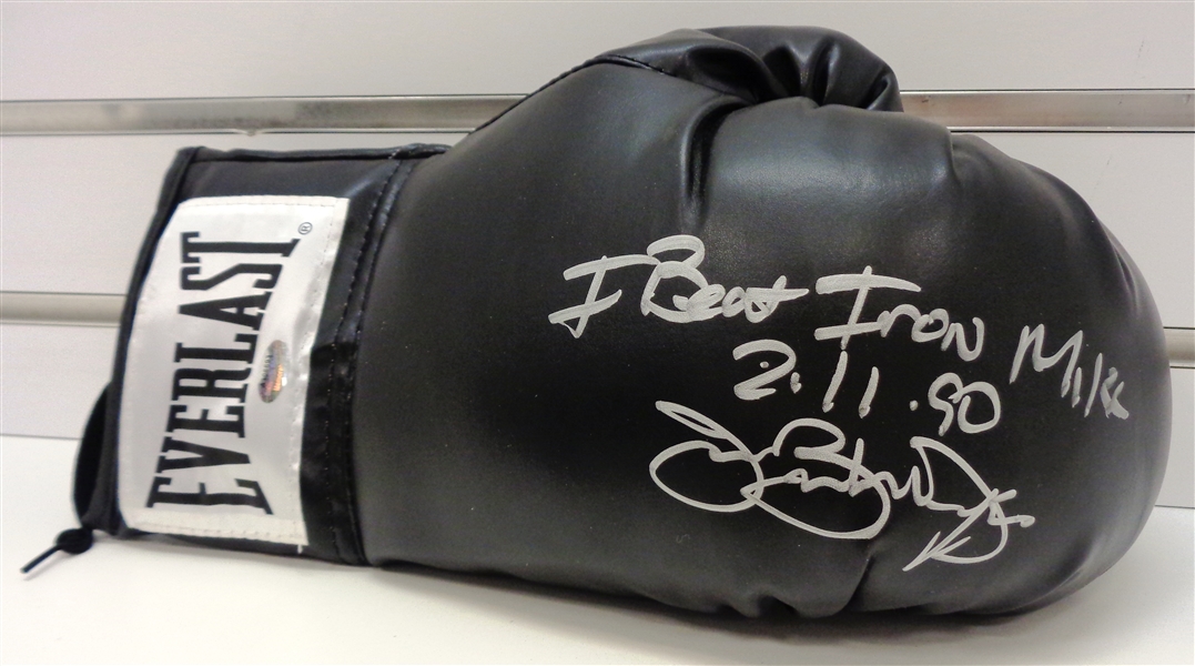 James Buster Douglas Signed Everlast Black Boxing Glove w/ I Beat Iron Mike 2/11/90