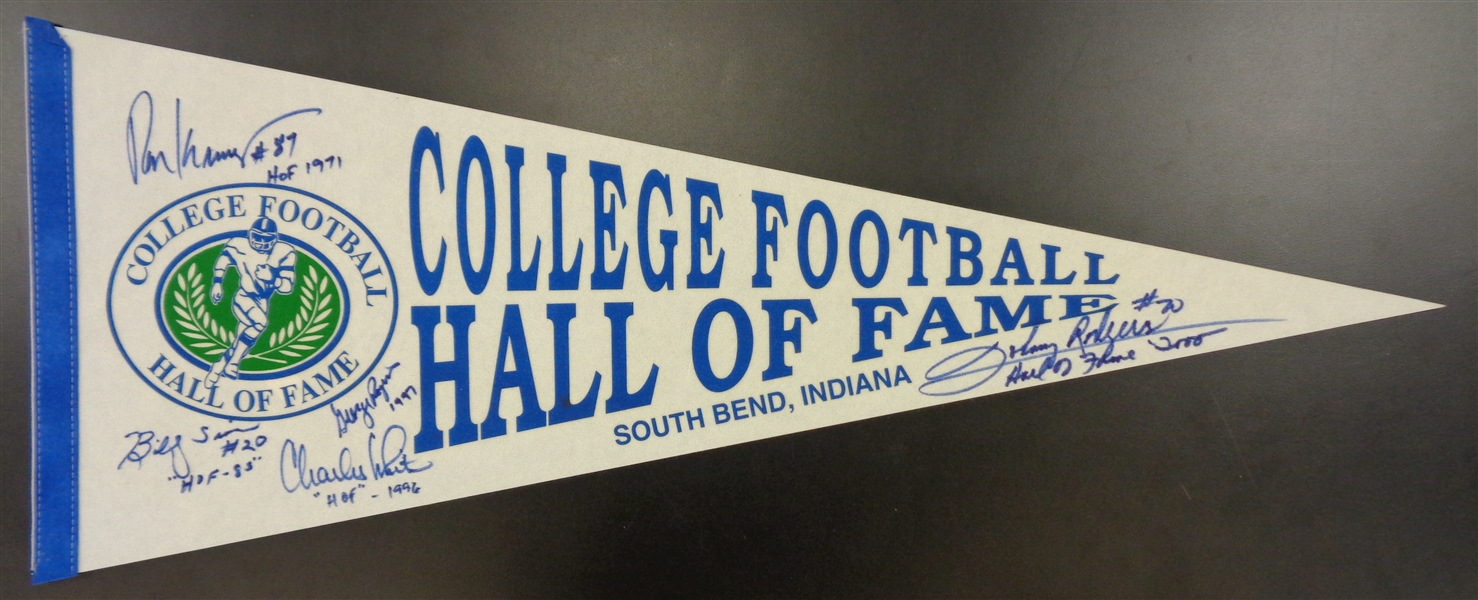 College Football Hall of Fame Pennant Signed by 5