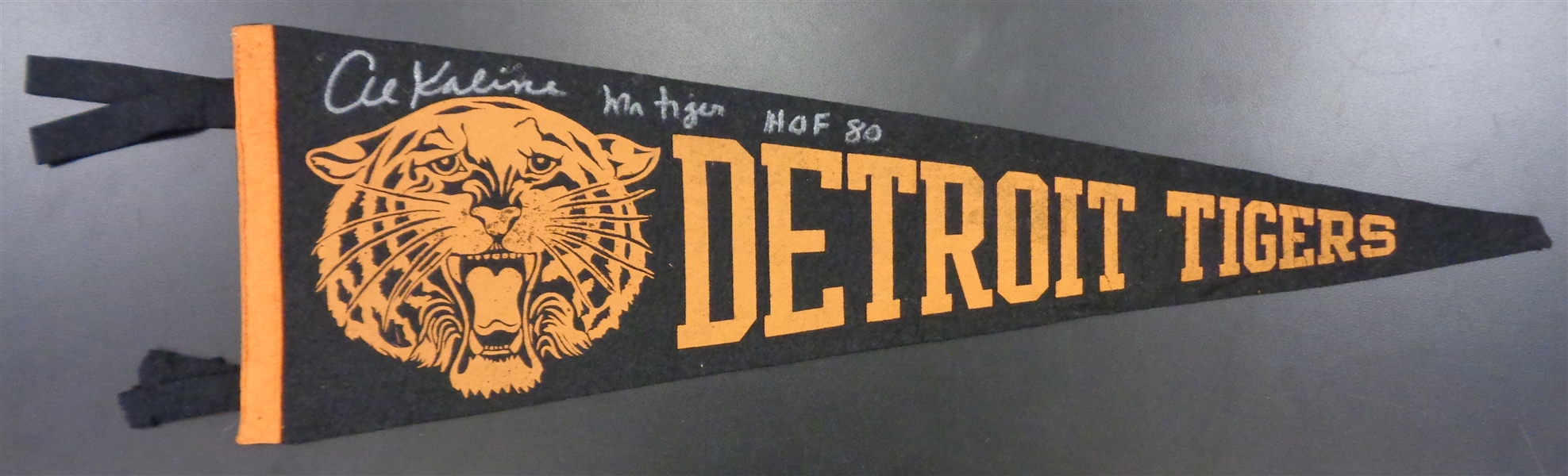 Al Kaline Autographed 8x24 Pennant w/ Mr Tiger, HOF 80