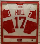 Brett Hull Autographed Framed Red Wings Jersey (Pick up Only)