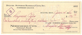 Ray Oyler (68 Tiger - Deceased) Signed 1960 Duluth Payroll Check