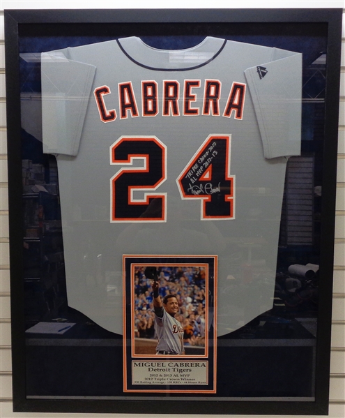 Miguel Cabrera Autographed Framed Jersey w/ 2 Inscriptions (Pick up only)