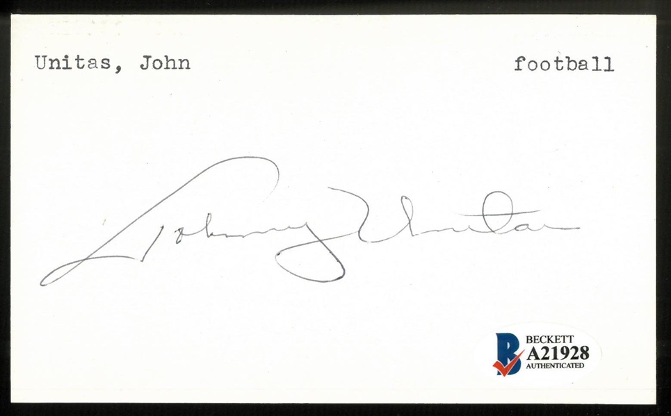 Johnny Unitas Autographed 3x5 Index Card