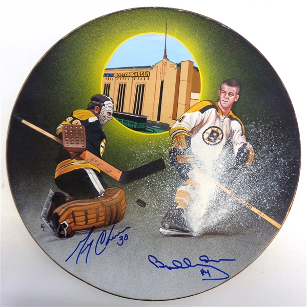 Bobby Orr & Gerry Cheevers Autographed Hand Painted 10" Plate