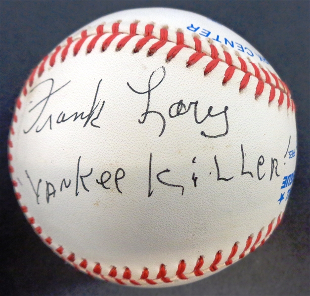 Frank Lary Autographed Baseball w Yankee Killer (Side panel)