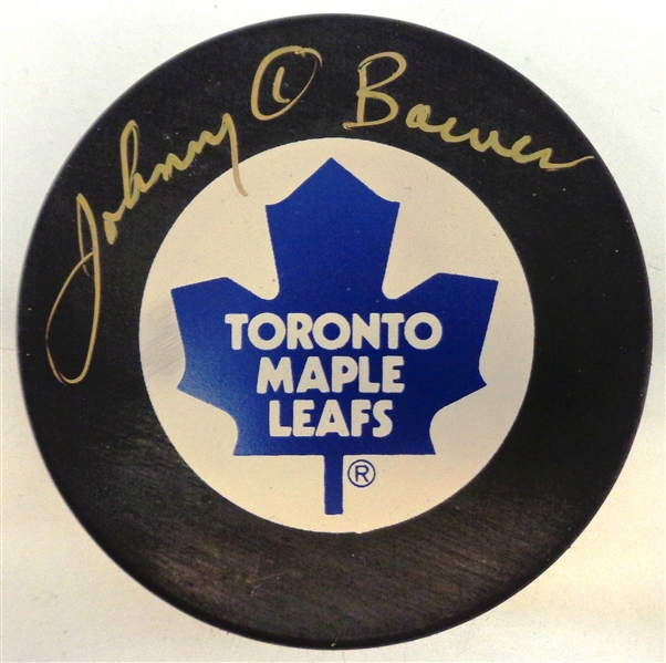 Johnny Bower Autographed Maple Leafs Puck