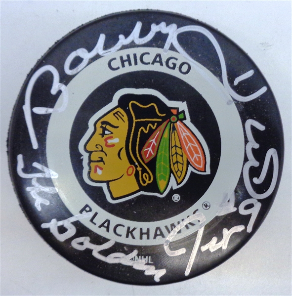 Bobby Hull Autographed Blackhawks Game Puck w/ Golden Jet