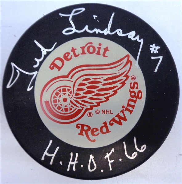 Ted Lindsay Autographed Red Wings Puck w/ HOF