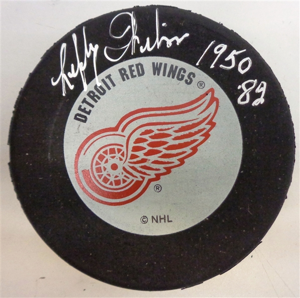 Lefty Wilson Autographed Red Wings Puck w/ 1950-82