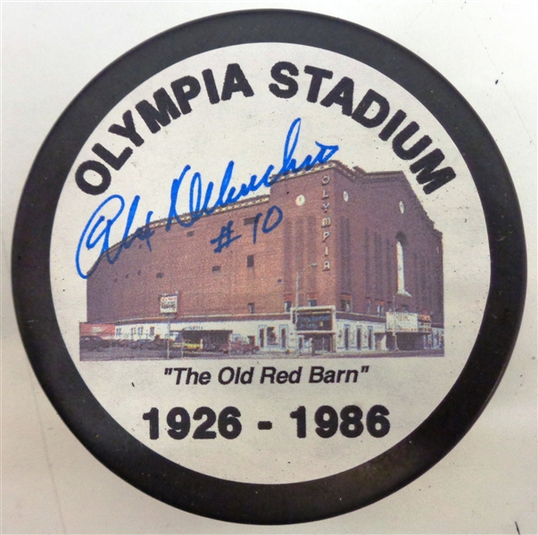 Alex Delvecchio Autographed Olympia Stadium Puck