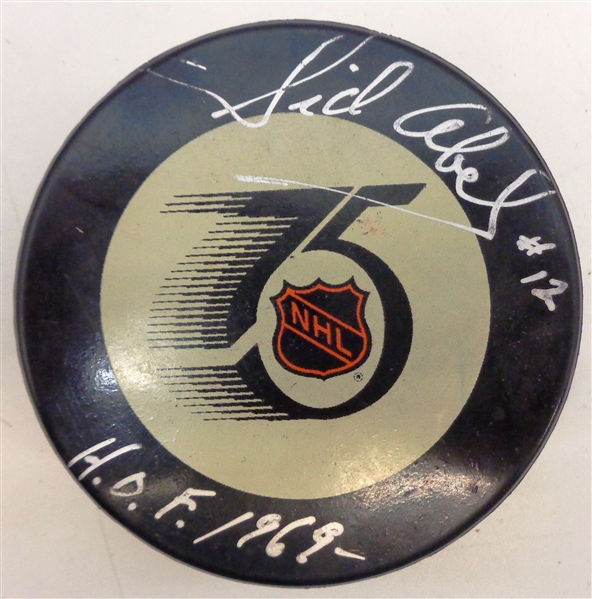 Sid Abel Autographed NHL 75th Game Puck