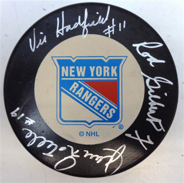 Hadfield/Gilbert/Ratelle Autographed Rangers Puck