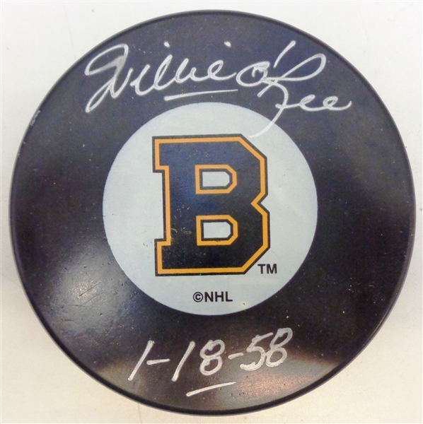 Willie ORee Autographed Bruins Puck w/ Debut Date