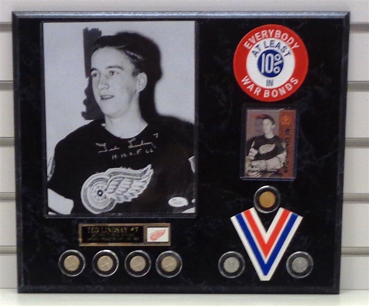 Ted Lindsay Autographed 12x15 Wartime Plaque