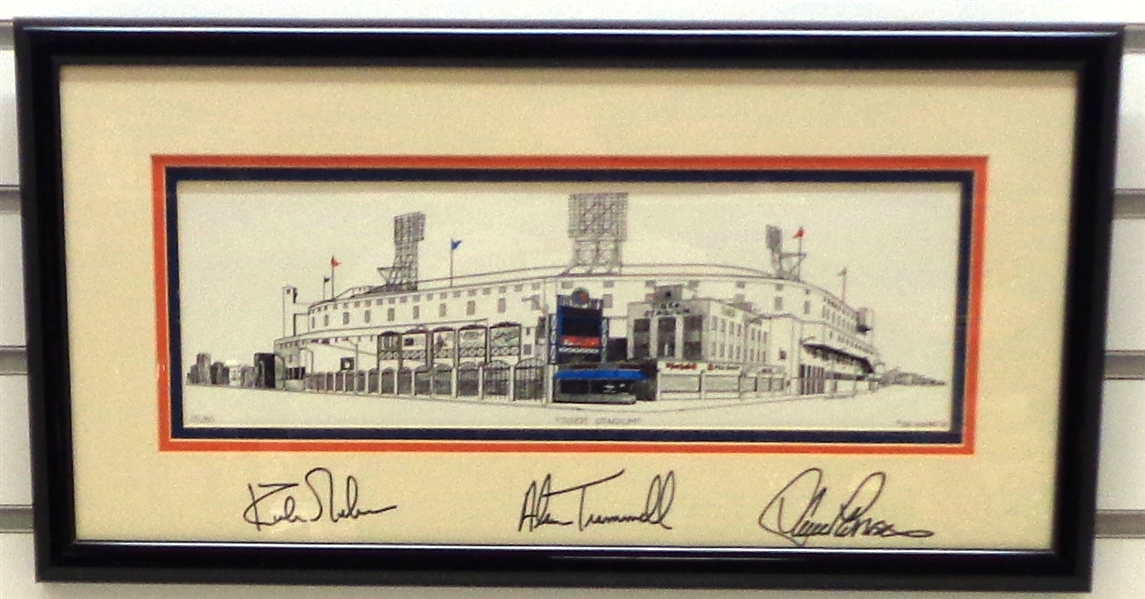 Tiger Stadium 10x20 Framed Piece Signed by Gibson, Trammell & Parrish