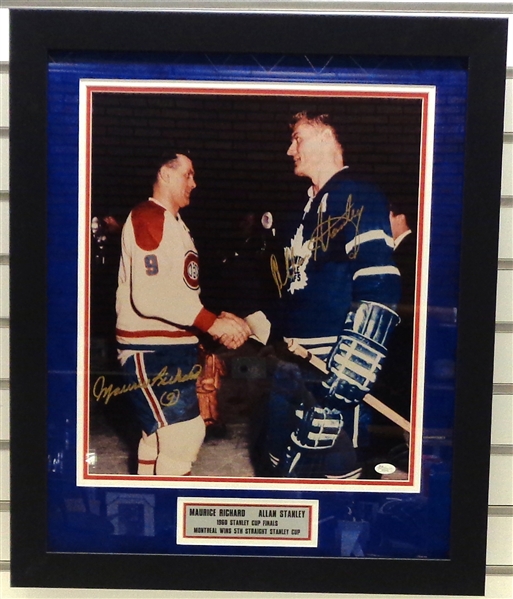 Maurice Richard & Allan Stanley Autographed Framed 16x20 1960 Cup Finals Photo