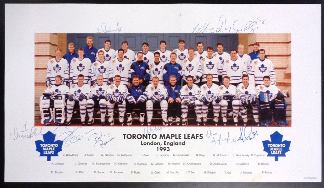 Maple Leafs in London 10x19 Photo Signed by 9