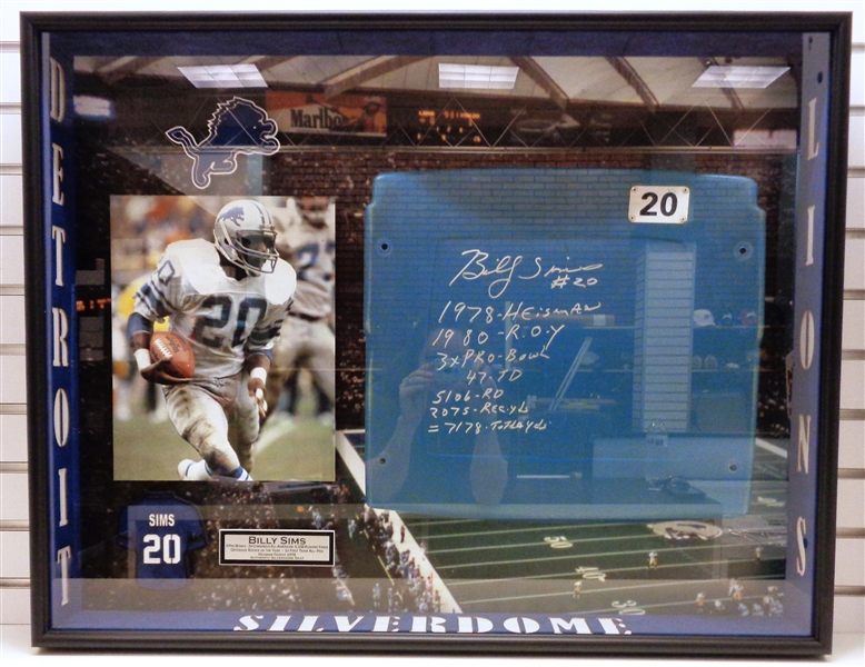 Billy Sims Autographed Framed Silverdome Seatback - Pick up Only