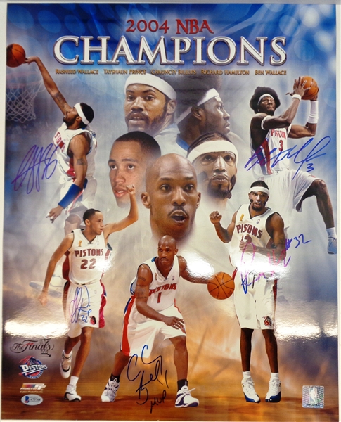 2004 Pistons Starting 5 Signed 16x20