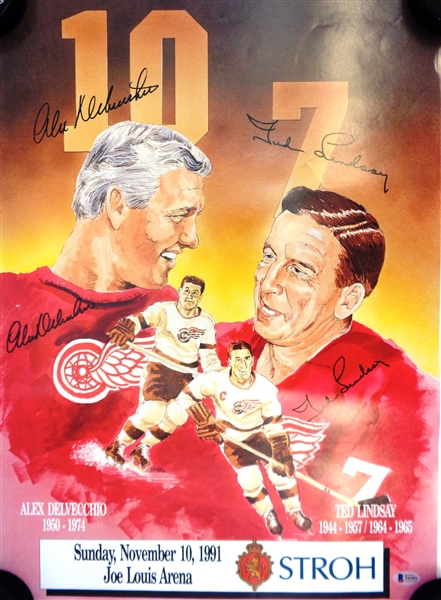Ted Lindsay & Alex Delvecchio Autographed 16x22 Retirement Poster