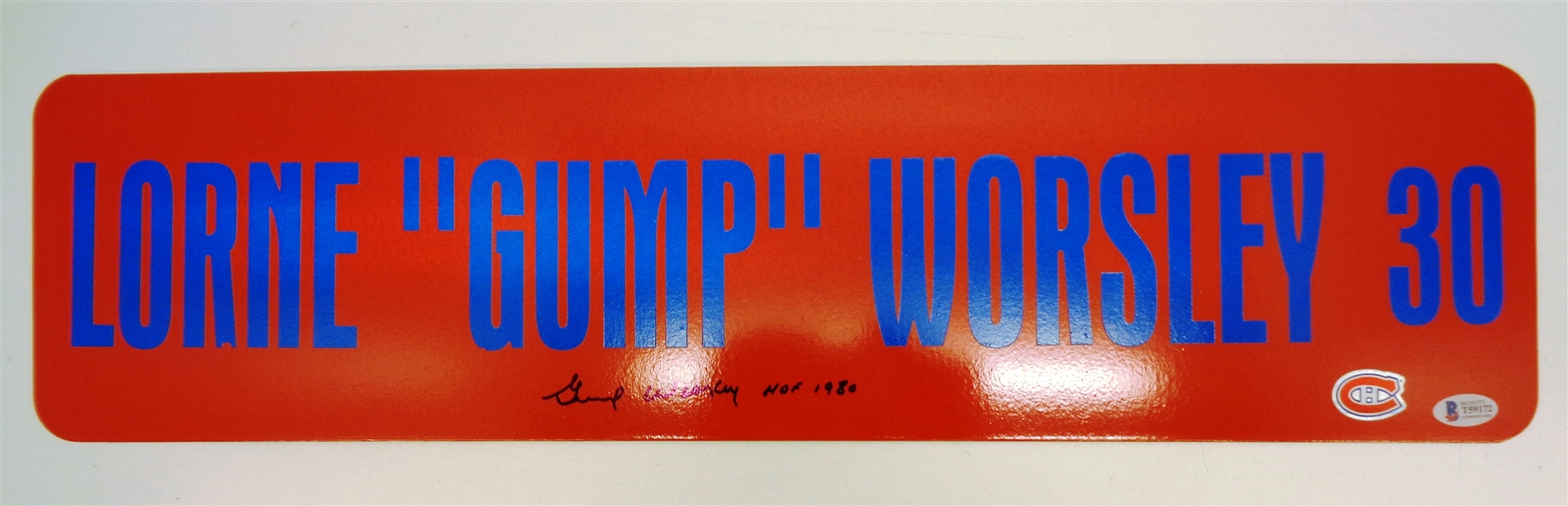 Gump Worsley Autographed 6x24 Street Sign