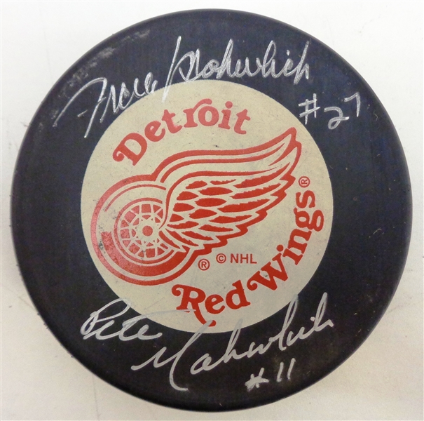 Frank & Pete Mahovlich Autographed Red Wings Puck
