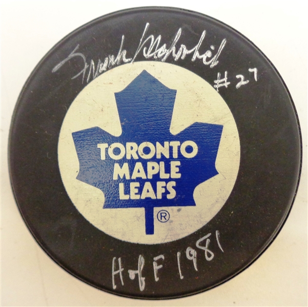 Frank Mahovlich Autographed Maple Leafs Puck w/ HOF